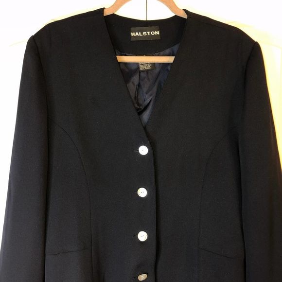 HALSTON Womens Navy Mother of Pearl Button Down Blazer Size 10 - Picture 5 of 10